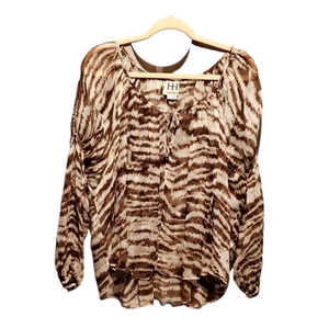 Haute Hippie Animal‎ Print Cream Brown Silk Sheer Blouse Small
